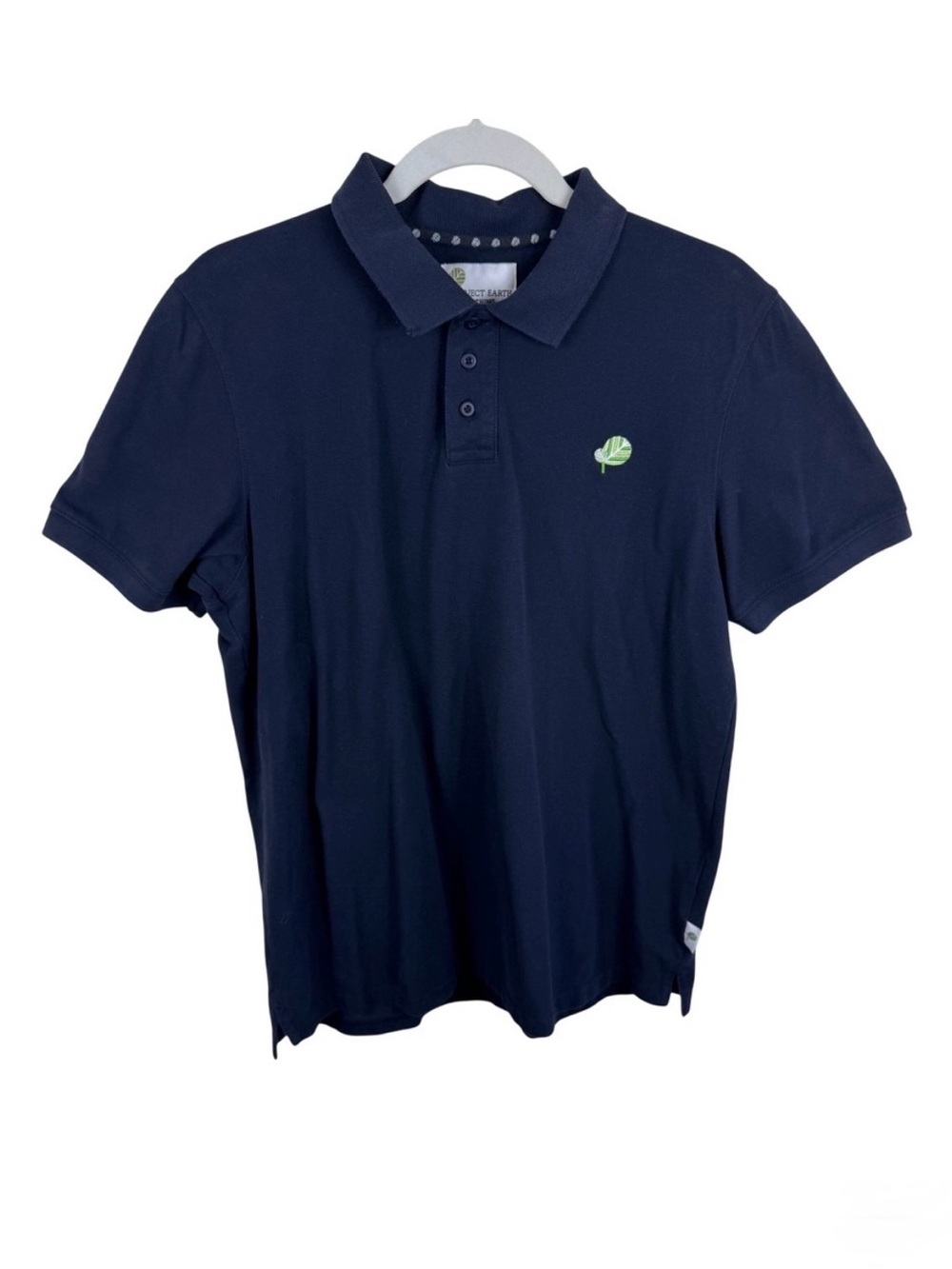 Project Earth Clothing Navy Blue Organic Cotton Leaf‎ Polo Shirt Large Womens
